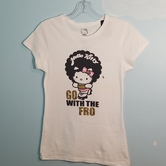 Hello Kitty go with the fro white shirt large NWT - Picture 1 of 8